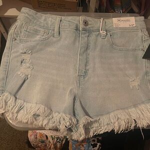 Celebrity Pink Light Wash Frayed Denim Shorts